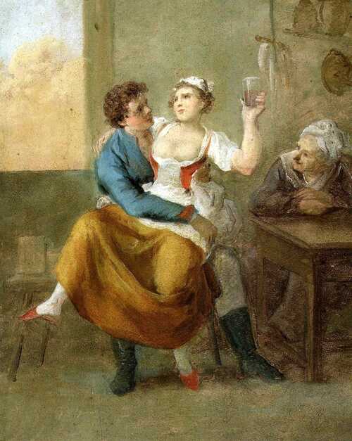 Olieschilderij scene in een taverne (Bron: Aleksander Orłowski, 1794, Nationaal museum Warschau)