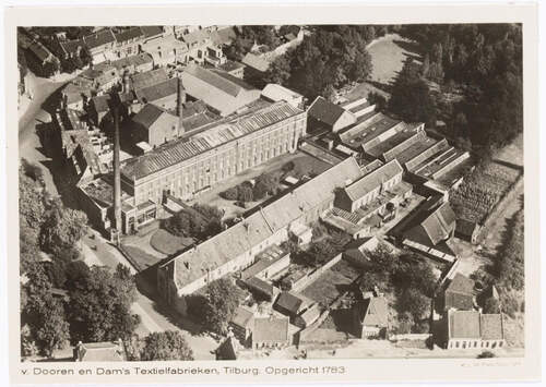 Luchtfoto van de wollenstoffenfabriek Van Dooren en Dams (Foto: KLM Aerocarto N.V., Regionaal Archief Tilburg, 1936)