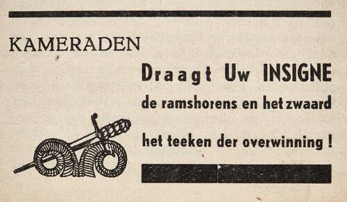 Oproep van Zwart Front om het insigne te dragen. (Bron: Zwart Front, 13 mei 1939)