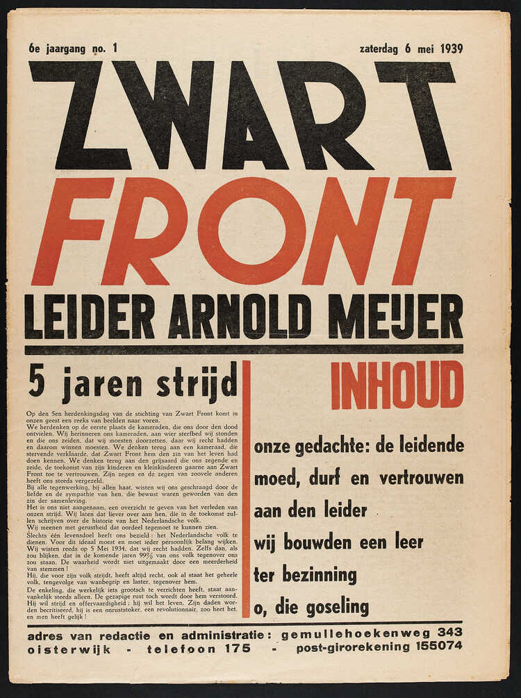 Voorpagina van Zwart Front jaargang 6 nummer 1.