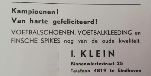 Advertentie van de zaak van Ignacz Klein in het clubblad De PSV'er. (Bron: Stichting 18 september)